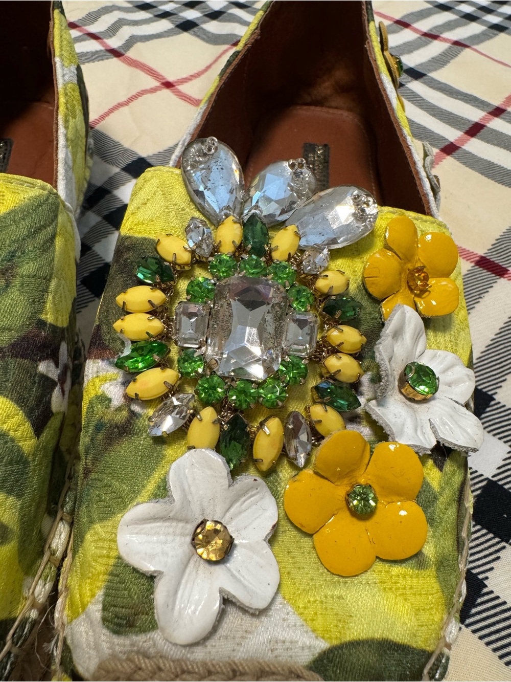 Dolce & Gabbana Yellow Floral Jeweled Espadrille Flats - Picture 2 of 4